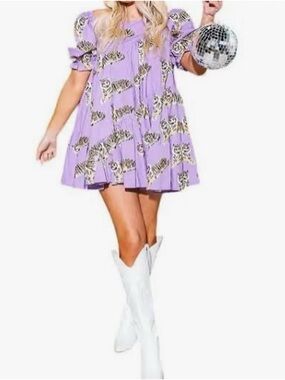QUEEN OF SPARKLES Lilac Tiger Print Swing Dress